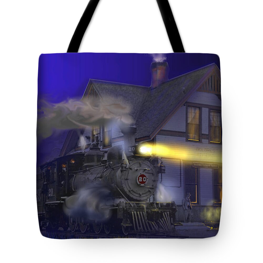 Trains Tote Bag featuring the digital art Caboose Hop at Dolores Colorado by J Griff Griffin