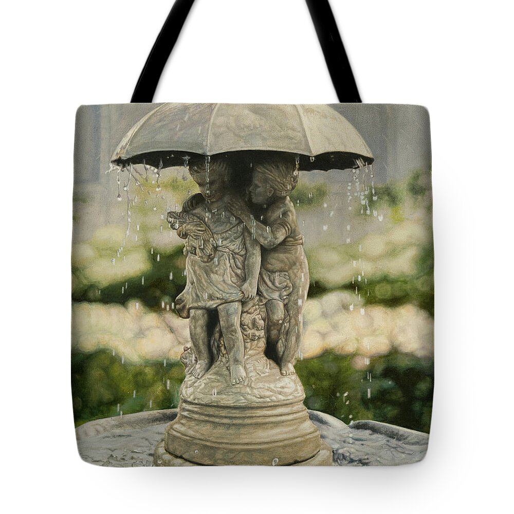 Romance Tote Bag featuring the painting Caby's Fountain by Abel DeLaRosa