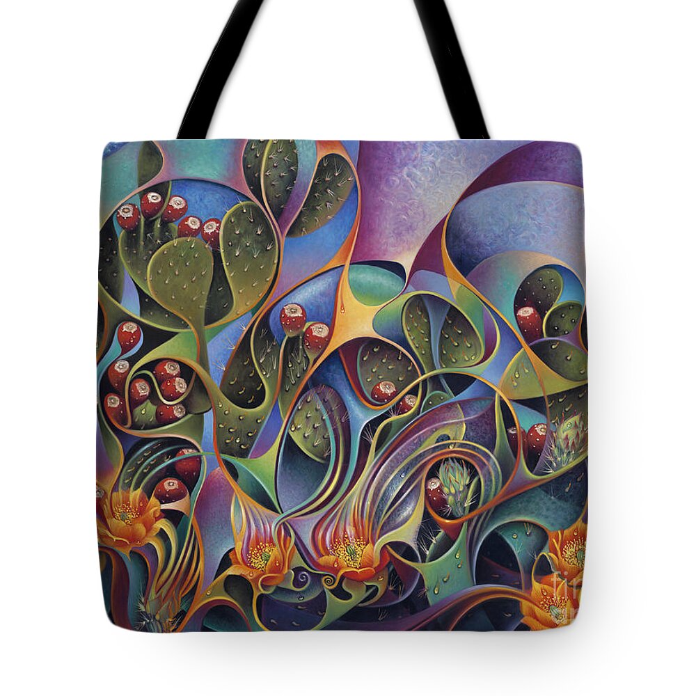 Cactus Tote Bag featuring the painting Cactus Dinamicus - 3D by Ricardo Chavez-Mendez