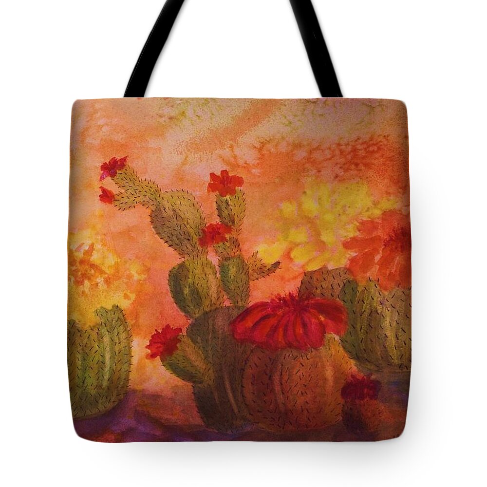 Cactus Tote Bag featuring the painting Cactus Garden by Ellen Levinson