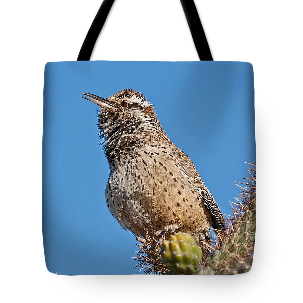 Animal Tote Bag featuring the photograph Cactus Wren Singing by Jeff Goulden