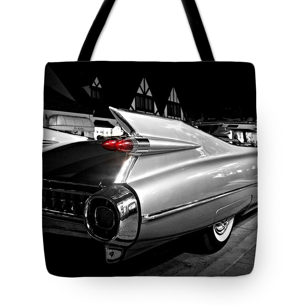 Cadillac Tote Bag featuring the photograph Cadillac Noir by Steve Natale