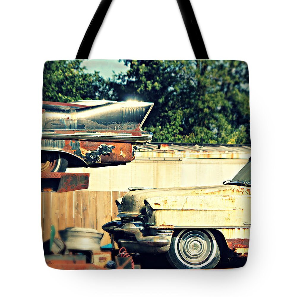 Cadillac Tote Bag featuring the photograph Cadillacs in Decay by Steve Natale