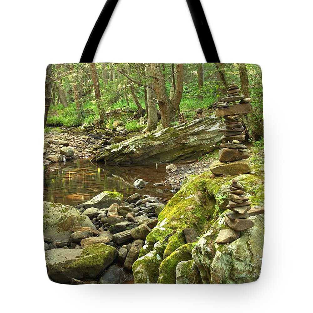 Seven Tubs Tote Bag featuring the photograph Cairns Along The Creek by Adam Jewell