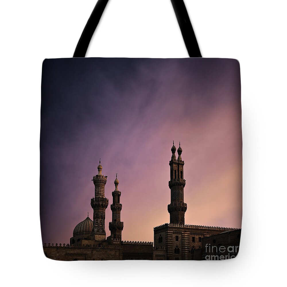 Egypt Tote Bag featuring the photograph Cairo mosque at dusk by Sophie McAulay