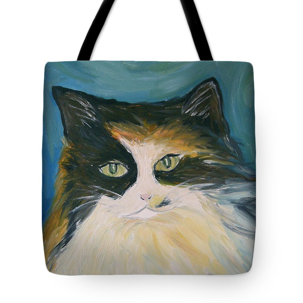 Calico Cat Tote Bag featuring the painting Cali by Victoria Lakes
