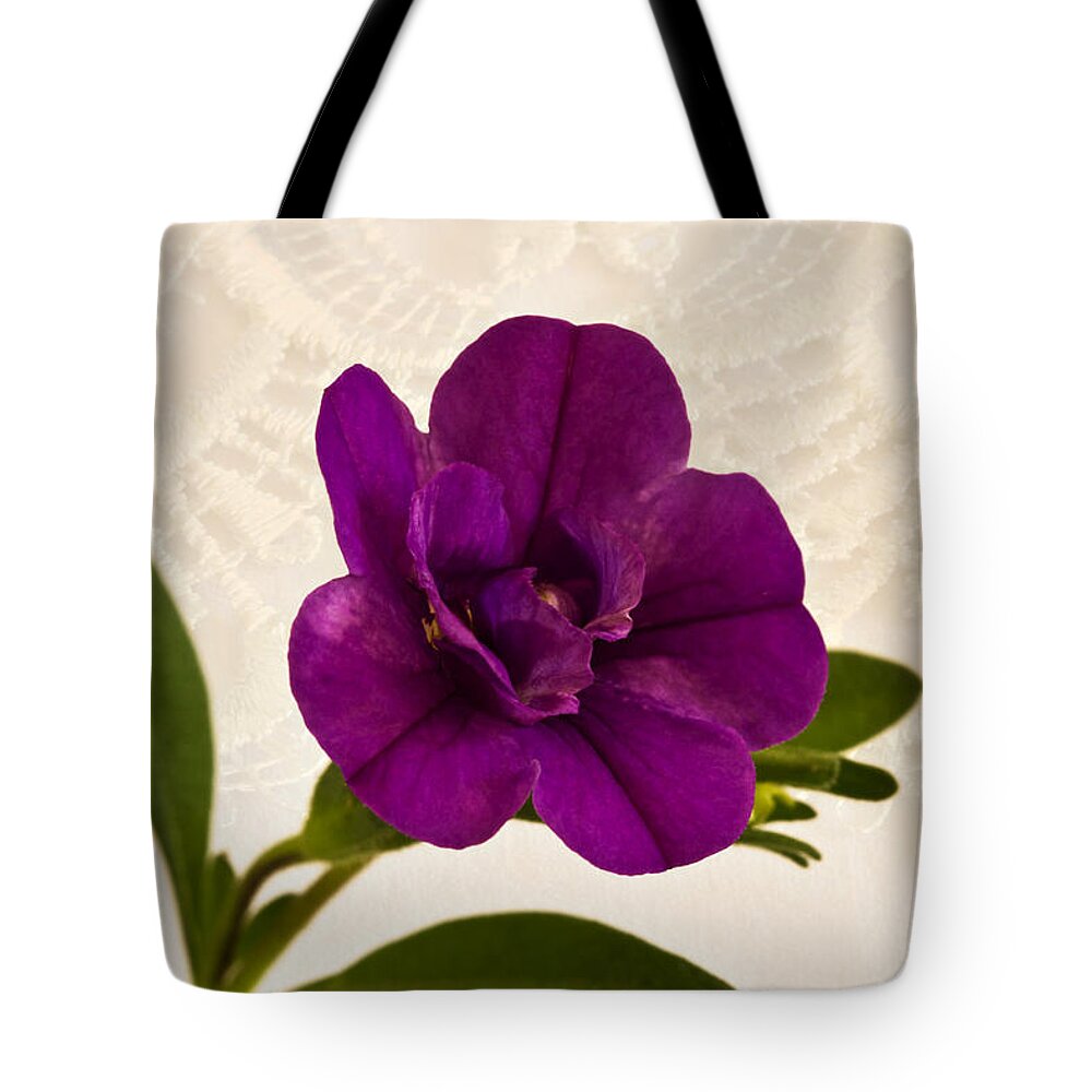 Petunia Tote Bag featuring the photograph Calibrachea Petunia Blossom Macro by Sandra Foster