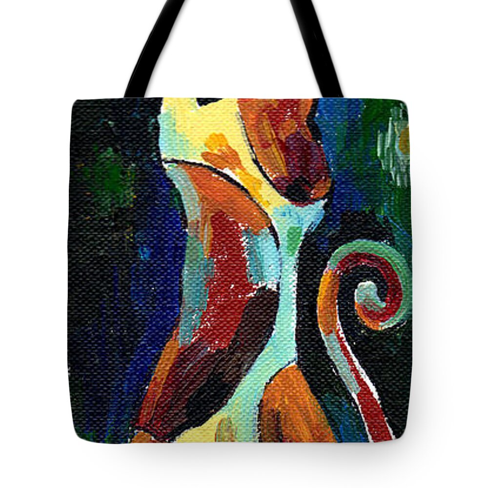 Calicocat Tote Bag featuring the painting Calico Cat Abstract In Moonlight by Genevieve Esson