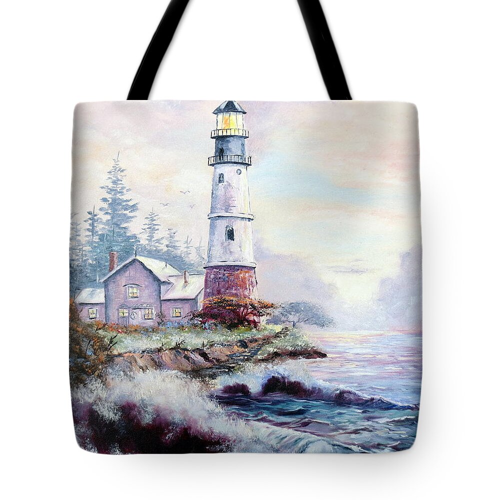Lighthouse Tote Bag featuring the painting California Lighthouse by Lee Piper
