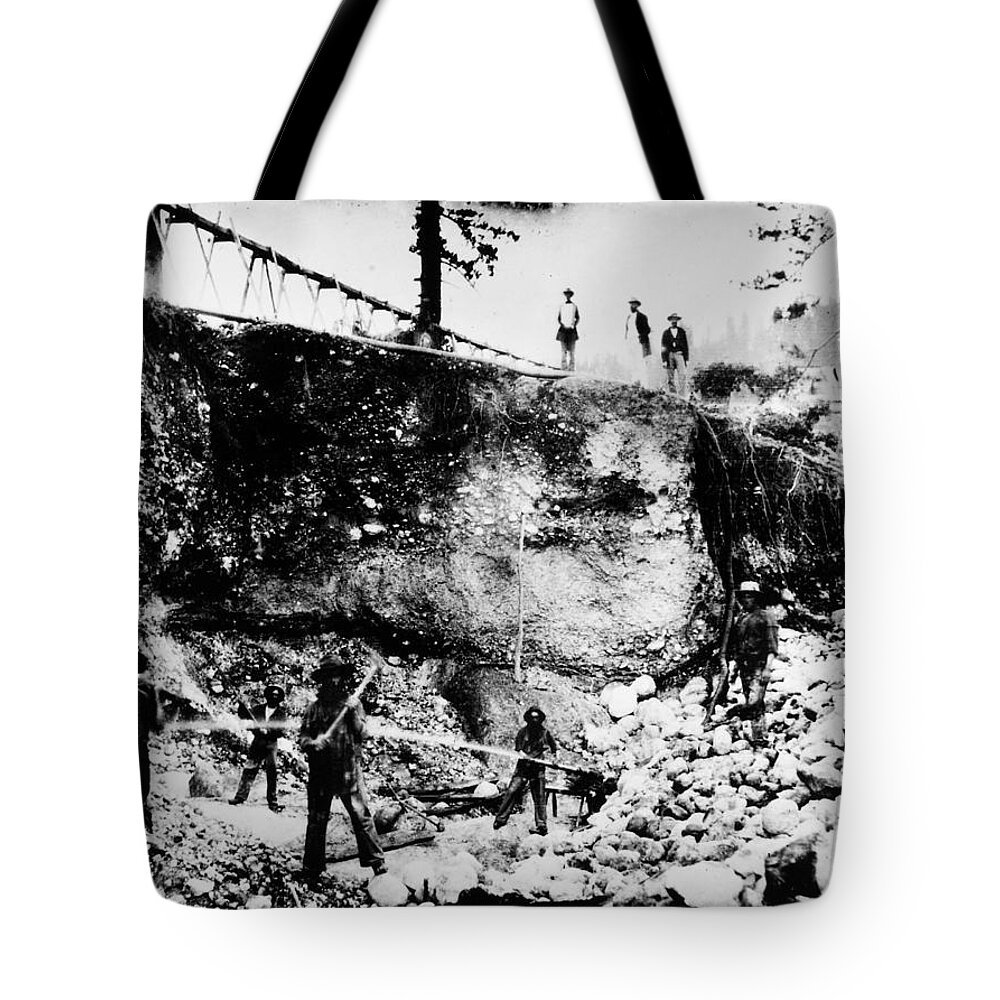1850s Tote Bag featuring the photograph CALIFORNIA: MINING, 1850s by Granger