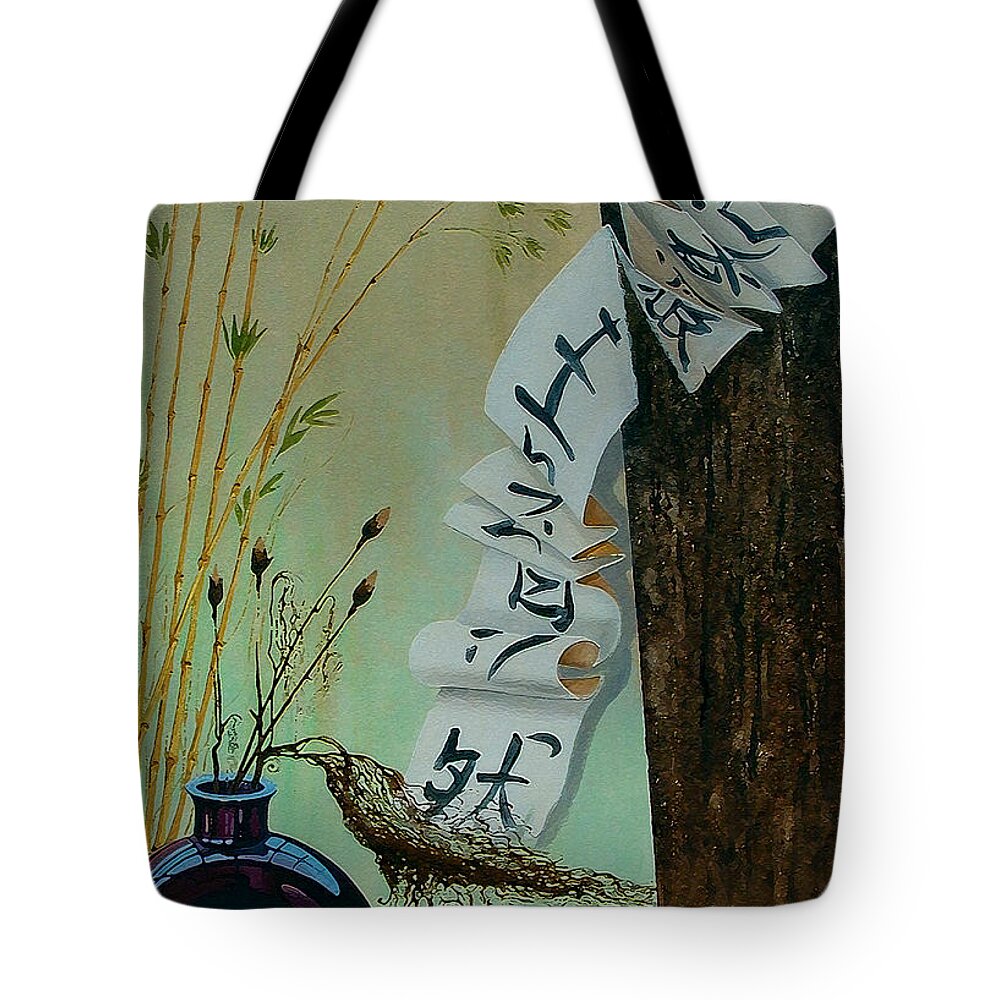 Calligraphy Tote Bag featuring the painting Calligraphy by Vrindavan Das