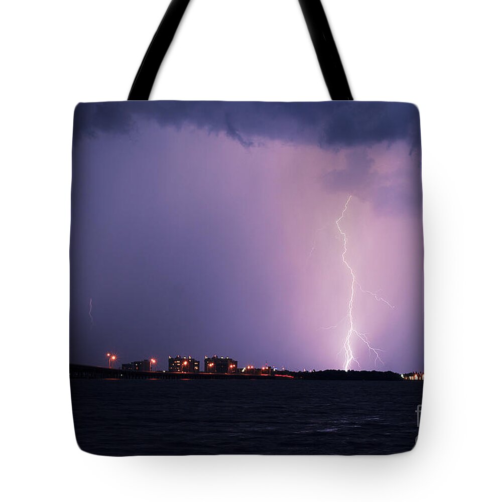 Lightning Tote Bag featuring the photograph Caloosahatchee River by Quinn Sedam