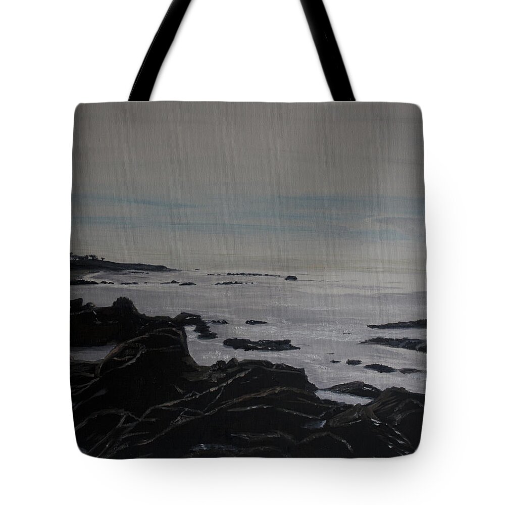 Low Tide Tote Bag featuring the painting Cambria Tidal Pools by Ian Donley