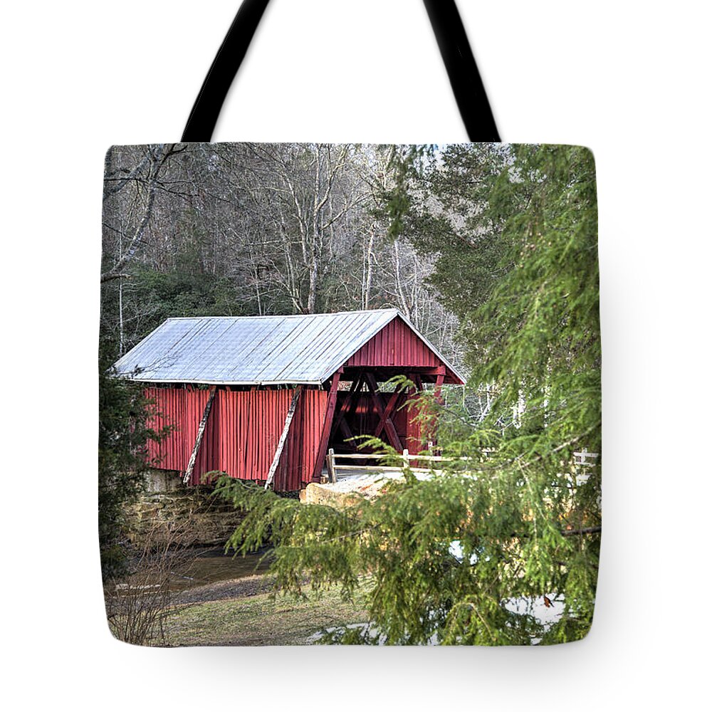 Covered Bridge Tote Bag featuring the photograph Campbell's Covered Bridge-1 by Charles Hite