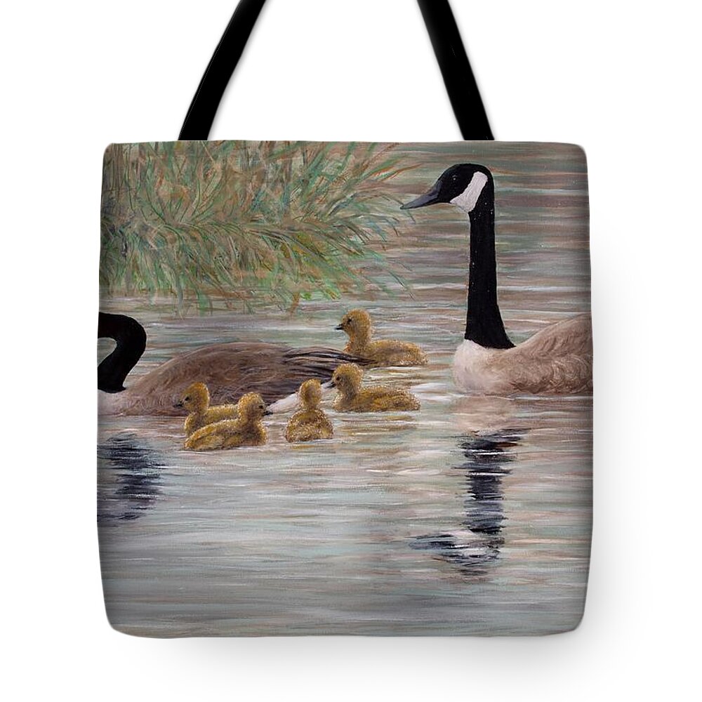 Canada Goose Tote Bag featuring the painting Canada Goose Family by Kathleen McDermott