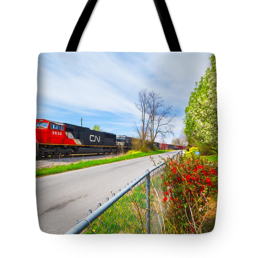 Canadian National Tote Bag featuring the photograph Canadian National in the Spring Oil Painting Style by Greg Booher