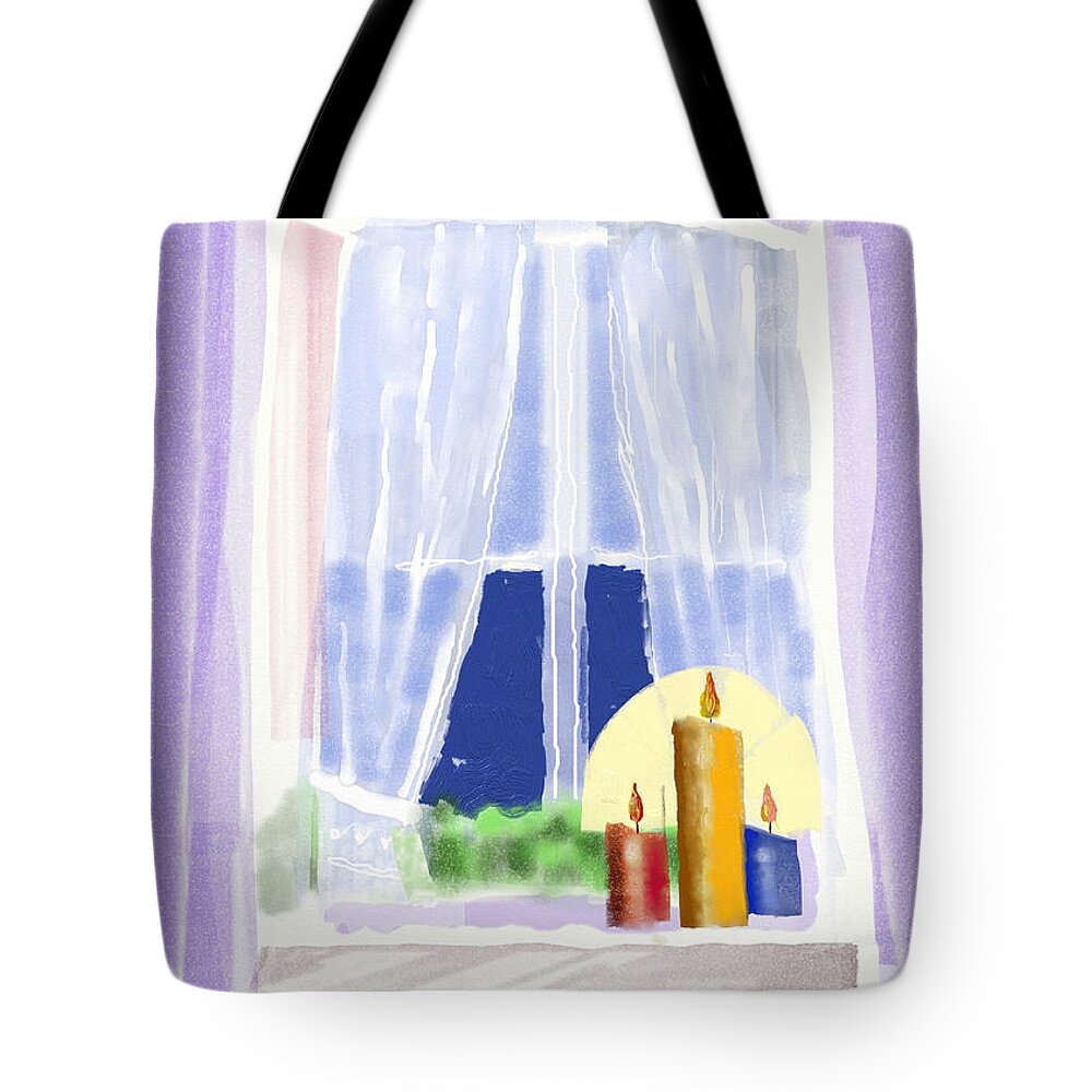 Christmas Tote Bag featuring the digital art Candles In The Window by Arline Wagner