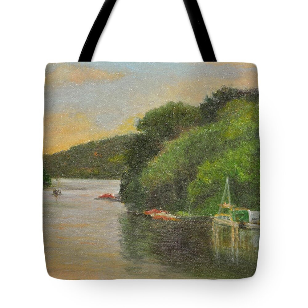 Landscape Tote Bag featuring the painting Candlewood Lake Late Afternoon by Phyllis Tarlow