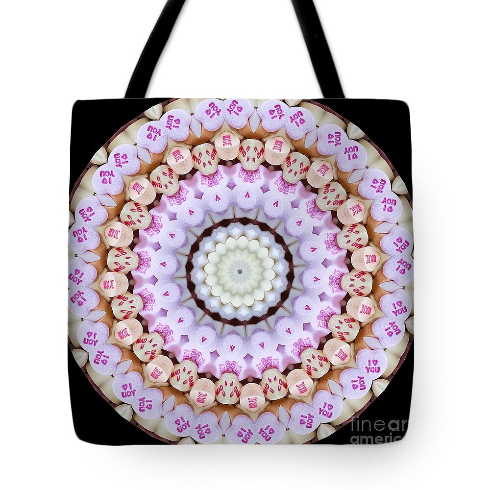 Kaleidoscope Tote Bag featuring the photograph Candy Heart Kaleidoscope by Patty Colabuono