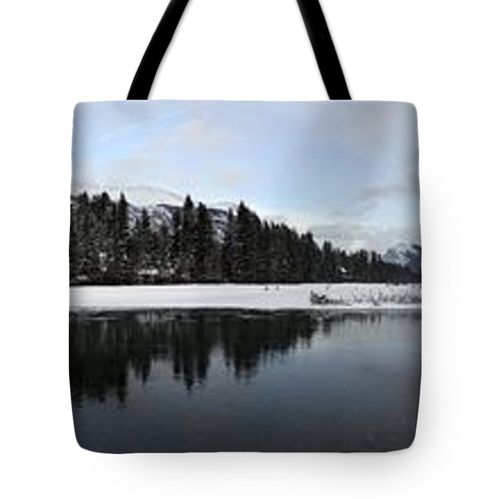 Panorama Tote Bag featuring the photograph Winter Mountain Calm - Canmore, Alberta by Ian McAdie