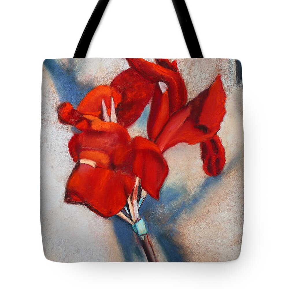 Pastel Tote Bag featuring the painting Canna Fire by M Diane Bonaparte