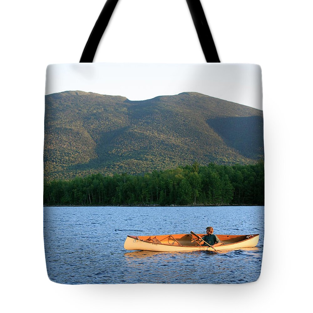 Canoe Tote Bag featuring the photograph Canoeing Flagstaff Lake by John Meader