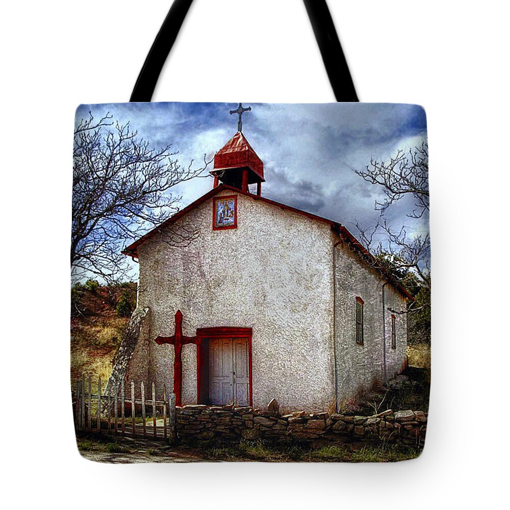 Nuestra Senora De La Luz Catholic Church Tote Bag featuring the photograph Canoncito Church by Peggy Dietz