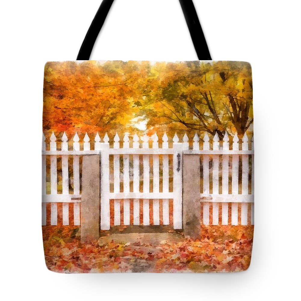 Fall Tote Bag featuring the photograph Canterbury Shaker Village Picket Fence by Edward Fielding