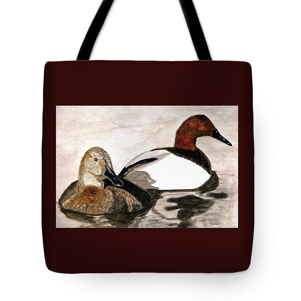 Canvasback Ducks Tote Bag featuring the painting Canvasback Couple by Angela Davies