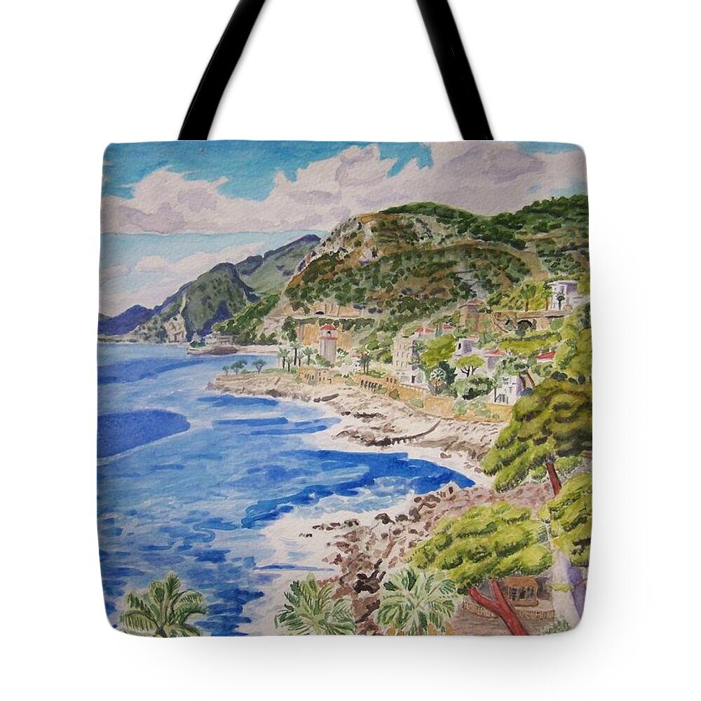Cap D'ail Tote Bag featuring the painting Cap d'Ail for Prince Abkhazi by Vera Smith