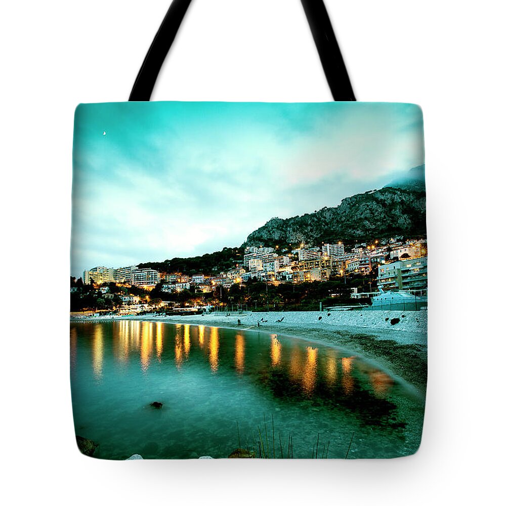 Tranquility Tote Bag featuring the photograph Cap Dail Moonrise by Daniel Haug