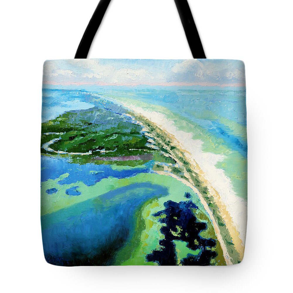 Landscape Tote Bag featuring the painting Cape San Blas Florida by John Lautermilch