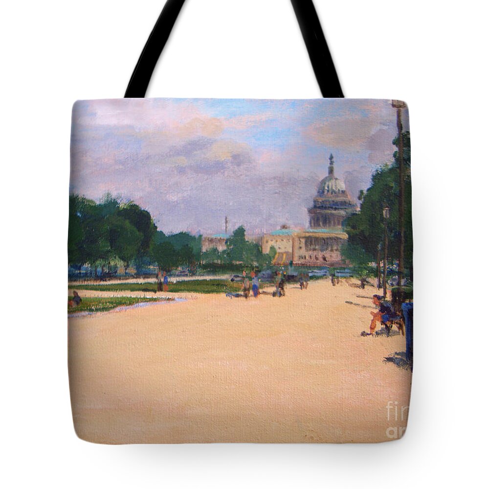Landscape Tote Bag featuring the painting Capitol View by Joan Coffey