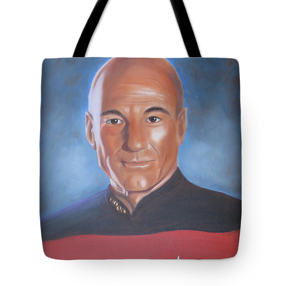 Portraits Tote Bag featuring the painting Capt. Jean Luc Picard by Kathie Camara