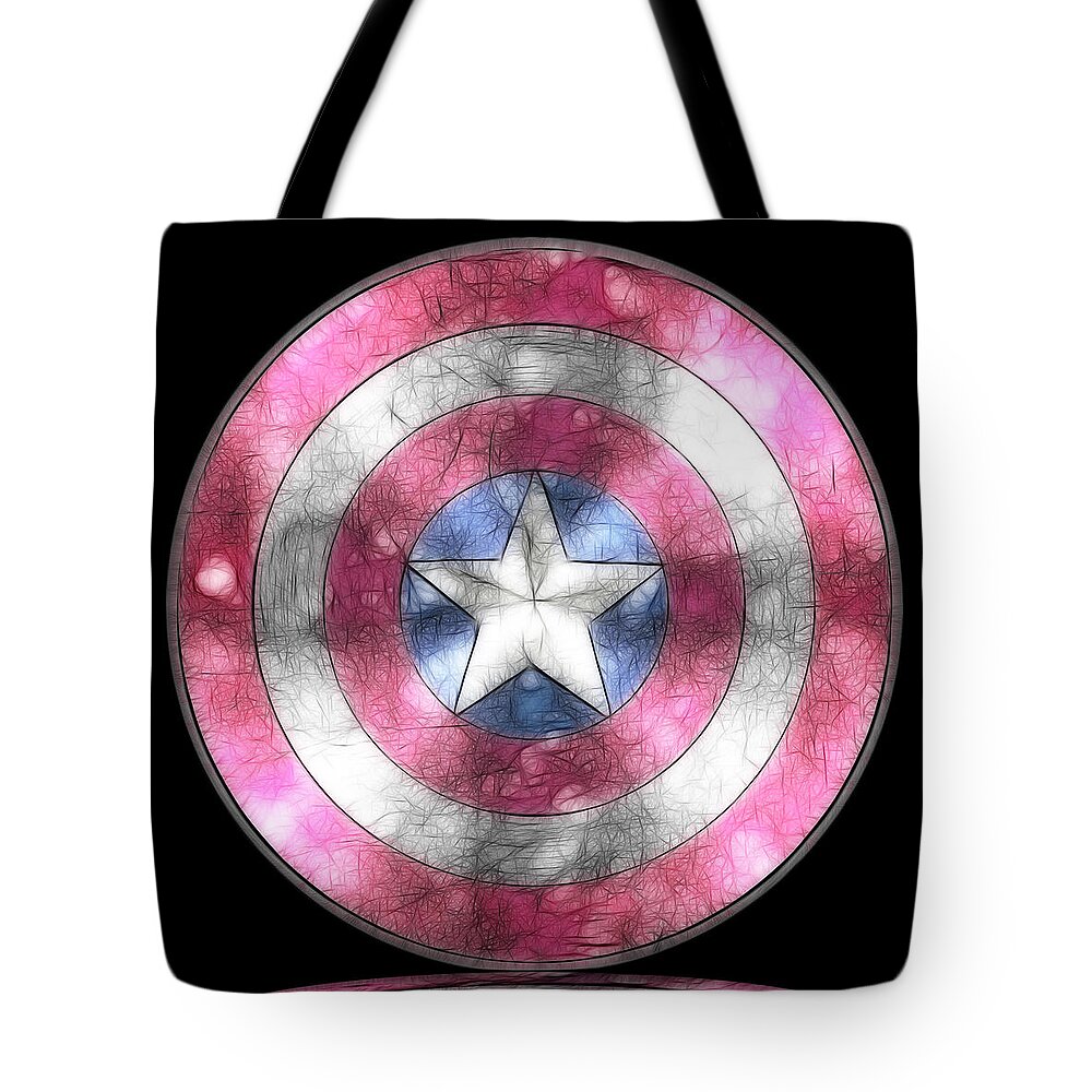 Captain America Digital Tote Bag featuring the painting Captain America Shield digital painting by Georgeta Blanaru
