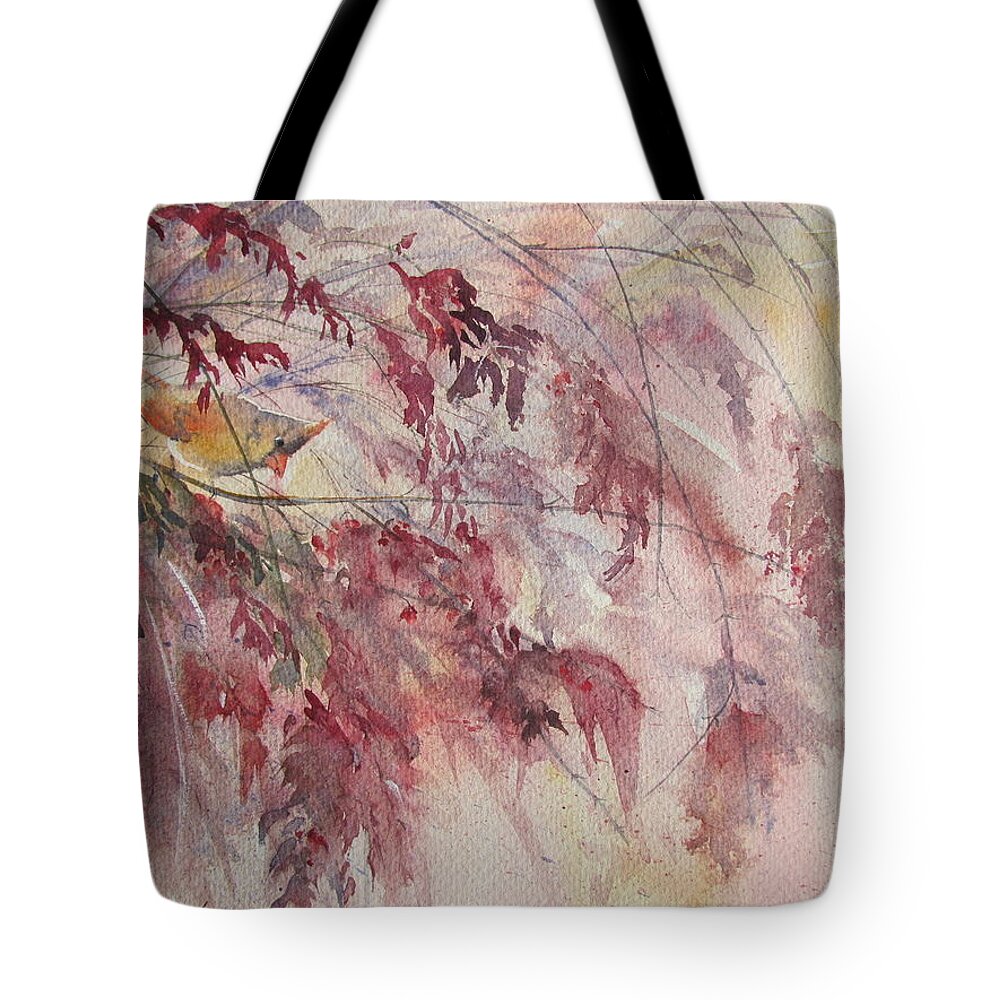 Cardinal Tote Bag featuring the painting Cardinal in Fall Mist by Amanda Amend