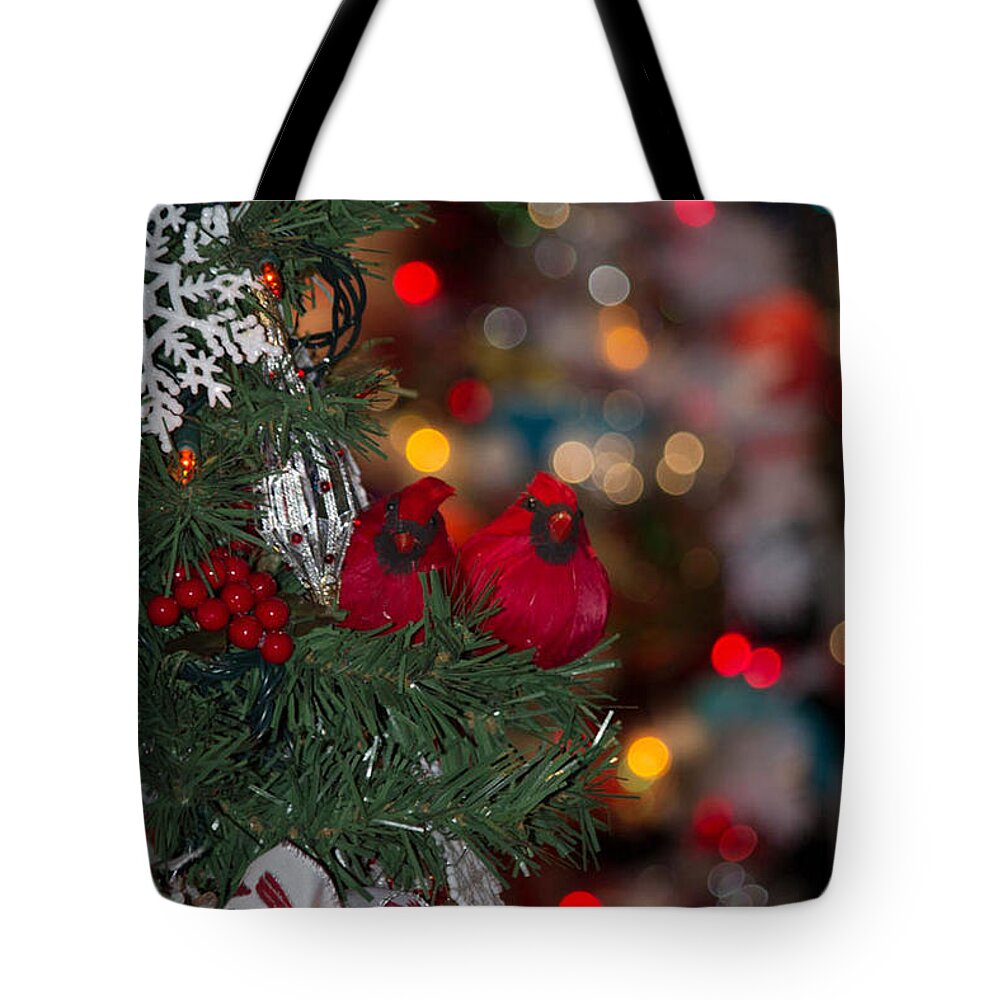 Birds Tote Bag featuring the photograph Cardinals at Christmas by Patricia Babbitt