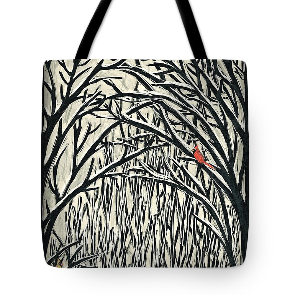 Landscape Tote Bag featuring the mixed media Cardinals by Ricardo Levins Morales