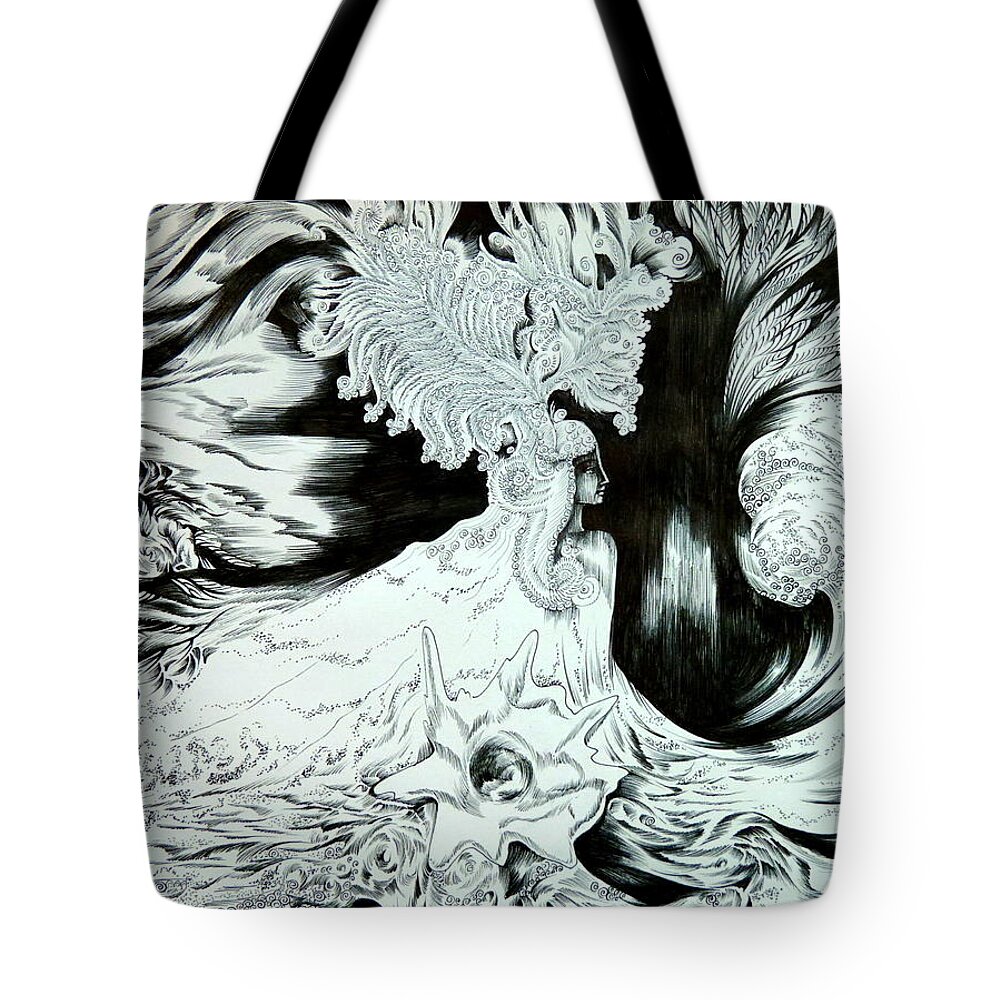 Fantasy Tote Bag featuring the drawing Caribbean Fantasy by Anna Duyunova