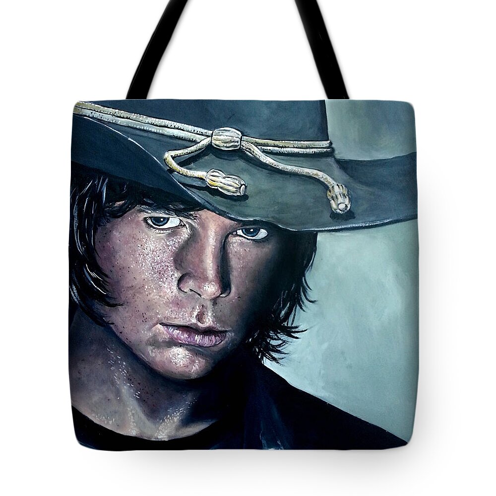 Carl Grimes Tote Bag featuring the painting Carl Grimes by Tom Carlton