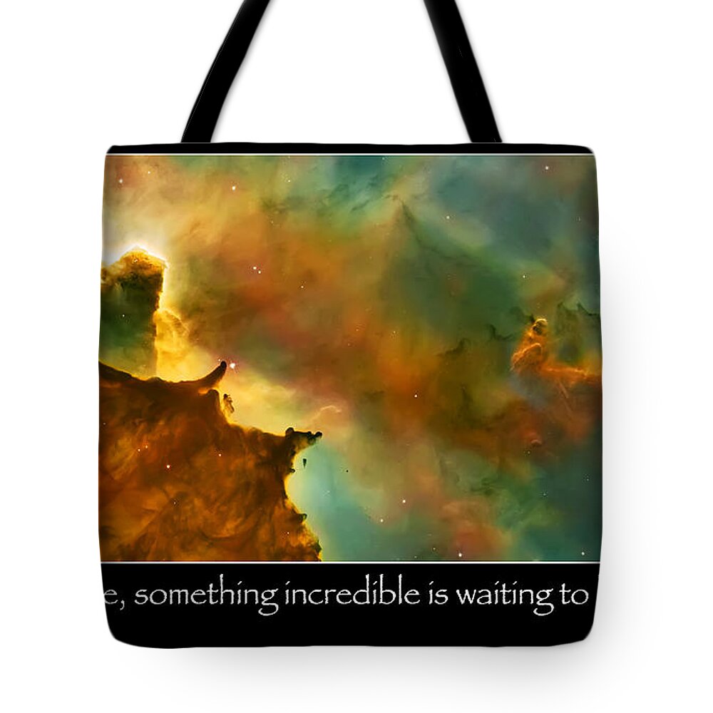 Nasa Images Tote Bag featuring the photograph Carl Sagan Quote and Carina Nebula 3 by Jennifer Rondinelli Reilly - Fine Art Photography