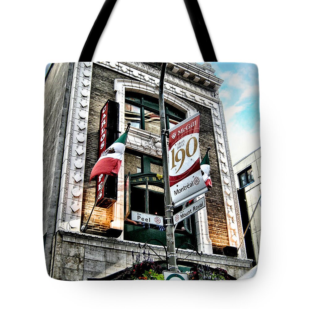 Carlos Tote Bag featuring the photograph Carlos and Pepe's Montreal Mexican Bar by Shawn Dall