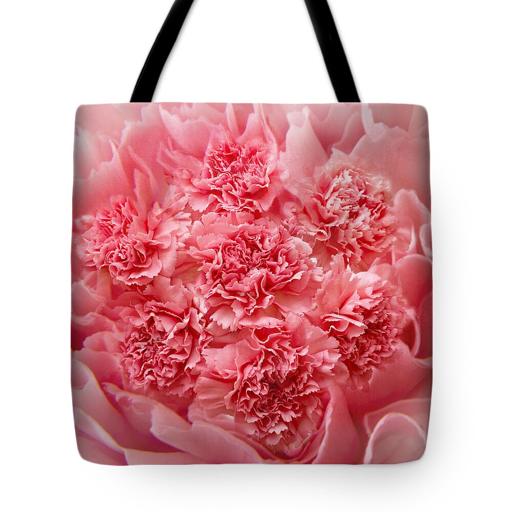 Pink Carnations Tote Bag featuring the photograph Carnations by Marina Kojukhova