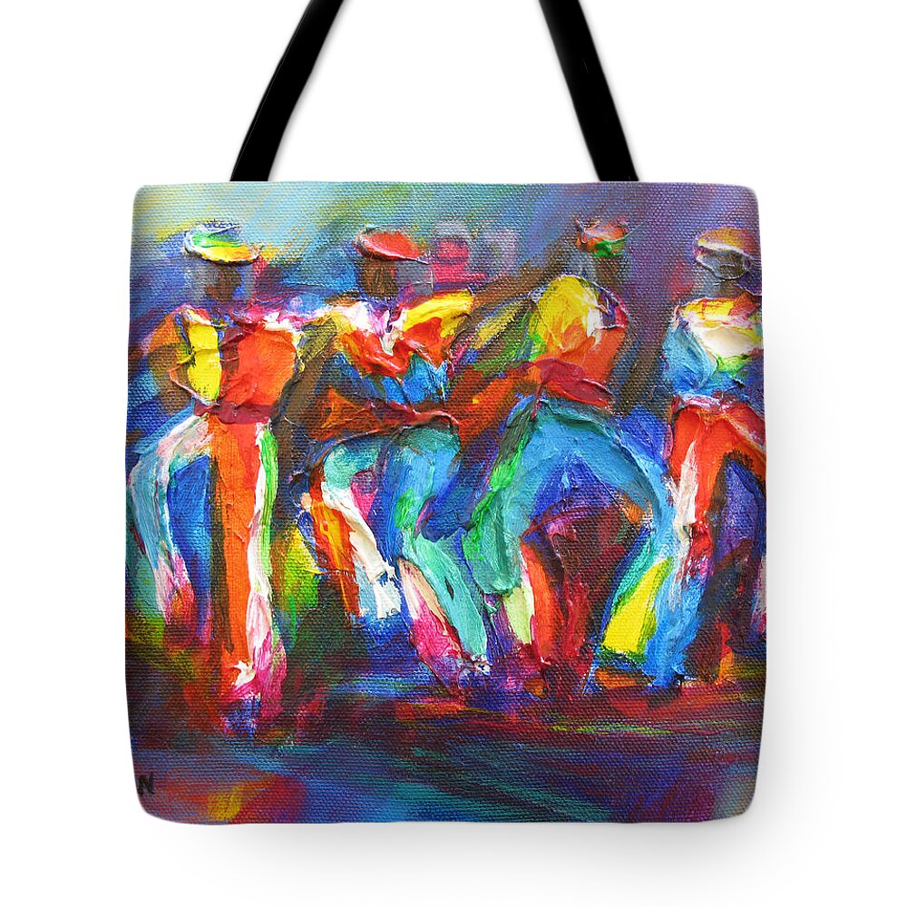 Abstract Tote Bag featuring the painting Carnival Jump Up by Cynthia McLean