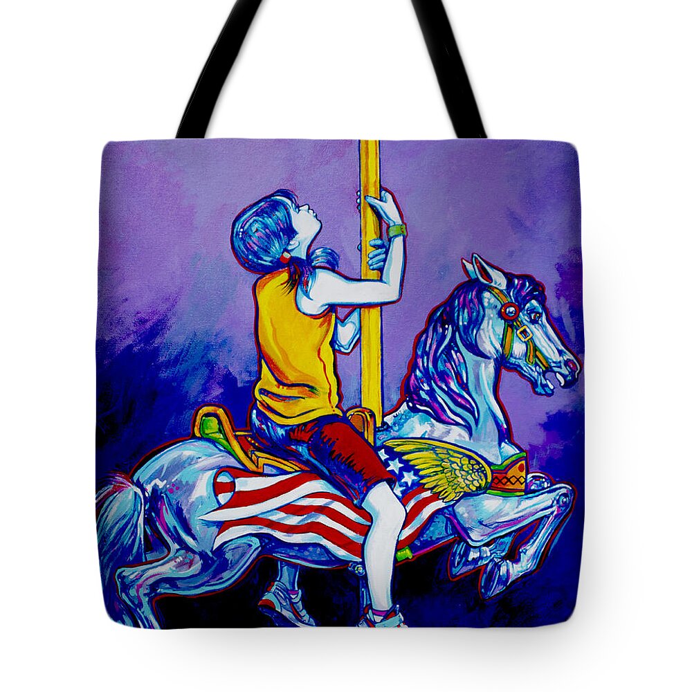 Carousel Tote Bag featuring the painting Carousel by Derrick Higgins