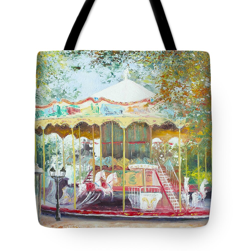 Carousel Tote Bag featuring the painting Carousel in Montmartre Paris by Jan Matson