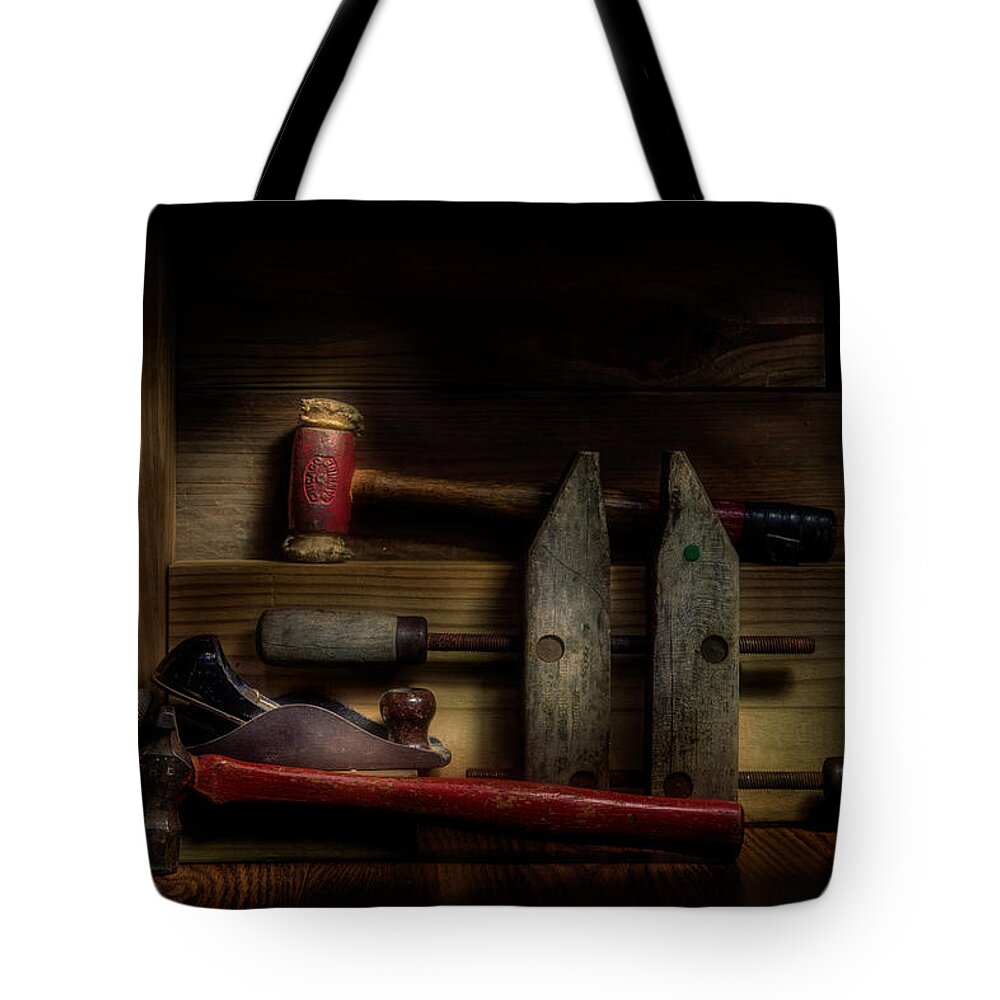 Antique Tote Bag featuring the photograph Carpentry Still Life by Tom Mc Nemar