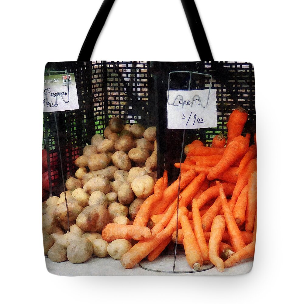 Carrot Tote Bag featuring the photograph Carrots Potatoes and Honey by Susan Savad