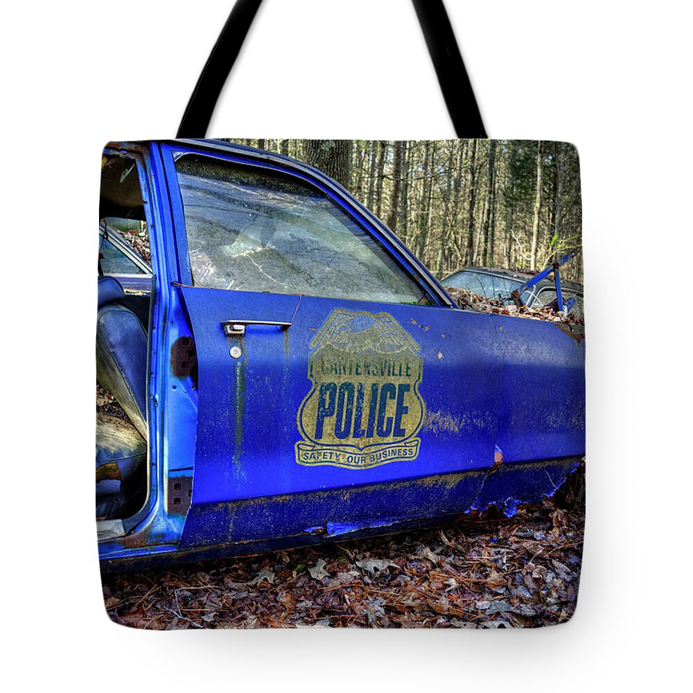 Old Car Tote Bag featuring the photograph Cartersville Police Car by Greg and Chrystal Mimbs