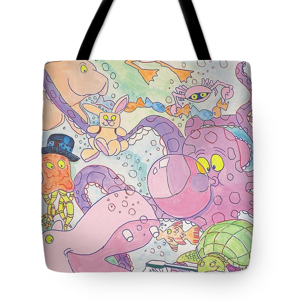 Swan Tote Bag featuring the painting Cartoon Sea Creatures by Mike Jory